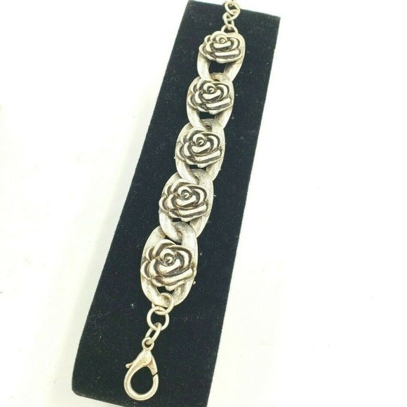 Tutti Frutti Silver Tone Rose Flower Link Bracelet - Picture 2 of 12